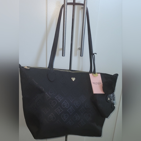 Juicy Couture Black Tote with Bag Charm Zipper Pouch And Gold Accents NWT - Picture 2 of 8